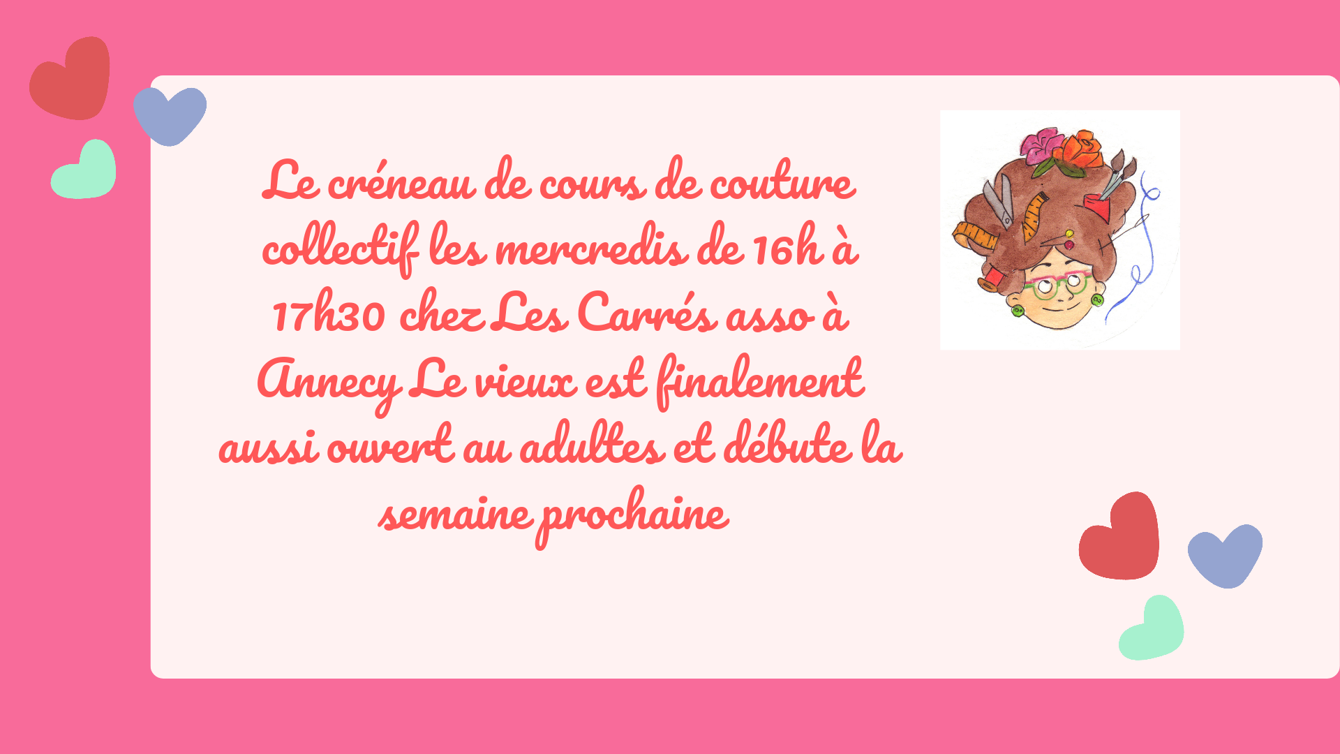 Dernière ouverture de cours couture en groupe